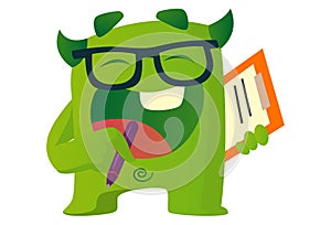 Cartoon Illustration Of Cute Green Monster.