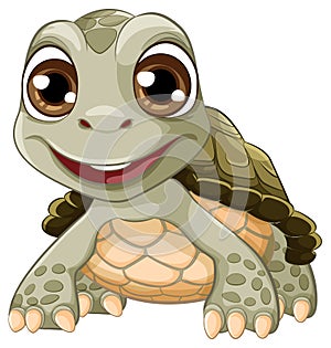 A cartoon illustration of a cute green turtle with a big smile on its face, isolated on a white background