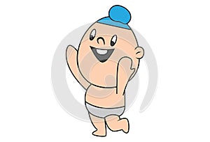 Cartoon Illustration of Cute Sardar Baby