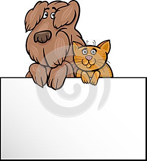 Cat and dog with card cartoon design
