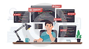 Frustrated Programmer Debugging Code with Multiple Errors
