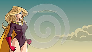 Superheroine Side Profile Sky Background photo