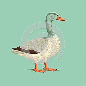Minimal Screenprint Illustration Of A Cartoon Goose On Green Background photo