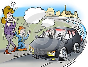 Cartoon illustration of a driverless car