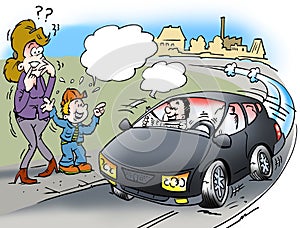 Cartoon illustration of a driverless car photo