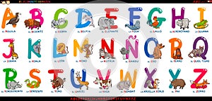 Spanish alphabet with cartoon animals set photo