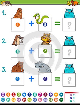 Maths addition educational game with animals