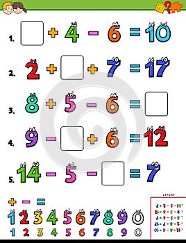 Cartoon Illustration of Educational Mathematical Calculation Worksheet for Children