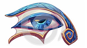 Cartoon illustration of the eye of Horus, Ra, or Wadjet, ancient Egyptian religious symbol. Icon of a falcon eye, a photo