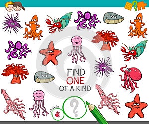 Find one of a kind game with sea life animals