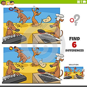 Differences game with cartoon dogs animal characters