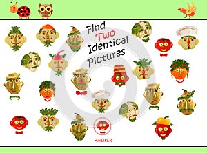 Cartoon  Illustration of Finding the Same Picture.  Educational Game for Preschool Children