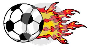 Cartoon Illustration of a Flaming Soccer Ball Ready to Go