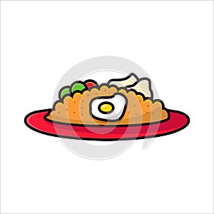 Cartoon illustration of fried rice with egg and vegetable