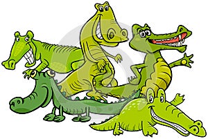 Funny crocodiles cartoon animal characters photo