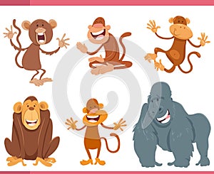 funny cartoon monkeys and apes animal characters set photo