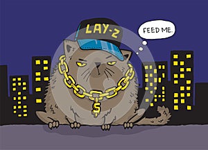 Cartoon illustration of a gangster cat rapper