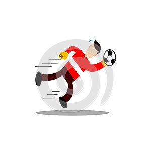 Cartoon illustration of goalkeeper saving the ball on white background