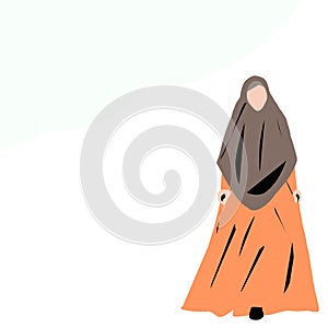 Cartoon illustration hand drawing fashion hijab women is walking symbol