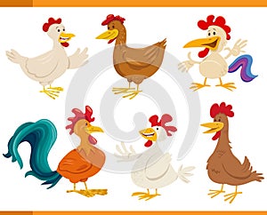 cartoon happy chickens farm animal characters set