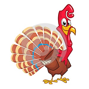 Cartoon illustration of a happy cute thanksgiving turkey character.
