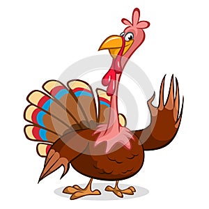 Cartoon illustration of a happy cute thanksgiving turkey character