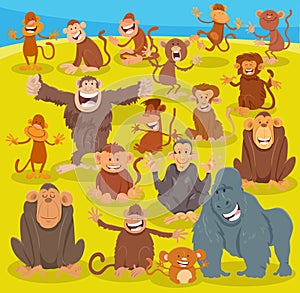 happy cartoon monkeys and apes animal characters group photo