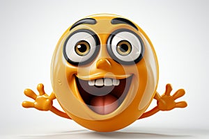 cartoon illustration of Happy, wacky emoticon with expressive face on white backdrop