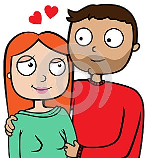 Cartoon illustration of happy young couple in love on date