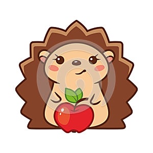 Cartoon Illustration of Hedgehog with an Apple