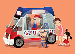 Cartoon illustration of an ice-cream truck vendor in Hong Kong photo