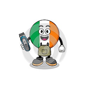 Cartoon Illustration of ireland flag as a barber man