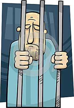 Cartoon illustration of jailed man