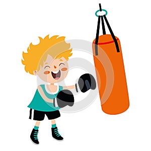 Cartoon Illustration Of A Kid Boxing