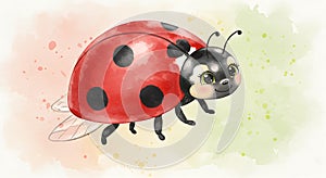 Cartoon illustration of a ladybug, Coccinellidae. The insect features a red shell with photo