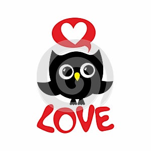 Cartoon illustration. Lovely owl dreams of love