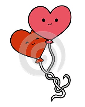 Cartoon illustration, Lovers heart-shaped balloons with cute faces