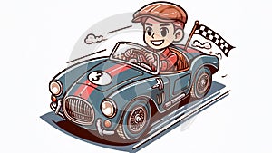 Cartoon illustration of a man driving a sports car. Generated AI