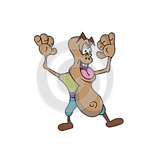 A cartoon illustration of a man jumping with hands up. Simple cartoon of a happy man. Vector illustration of Happy man.