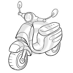 Cartoon illustration, motorcycle sketch, coloring book, isolated object on a white background, vector illustration,