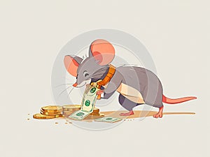 Cartoon illustration of a mouse stealing money, suitable for the analogy of a thief