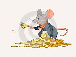 Cartoon illustration of a mouse stealing money, suitable for the analogy of a thief