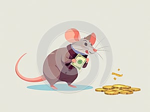 Cartoon illustration of a mouse stealing money, suitable for the analogy of a thief