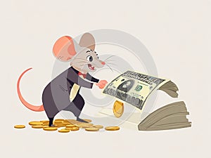 Cartoon illustration of a mouse stealing money, suitable for the analogy of a thief