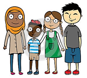 Cartoon illustration multicultural multiracial children photo