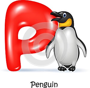 Cartoon illustration of P letter for Penguin