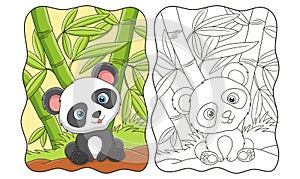 cartoon illustration Panda sitting leisurely under a bamboo tree in the middle of the forest book or page
