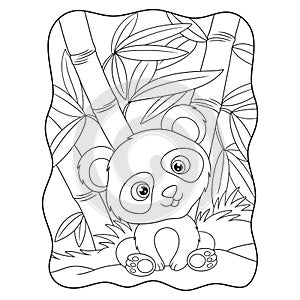 Cartoon illustration Panda sitting leisurely under a bamboo tree in the middle of the forest book or page for kids