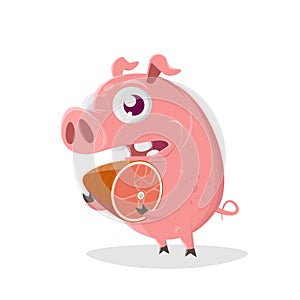 Cartoon illustration of a pig holding a ham