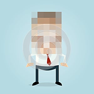 Cartoon illustration of a pixelated businessman who wants to anonymous photo